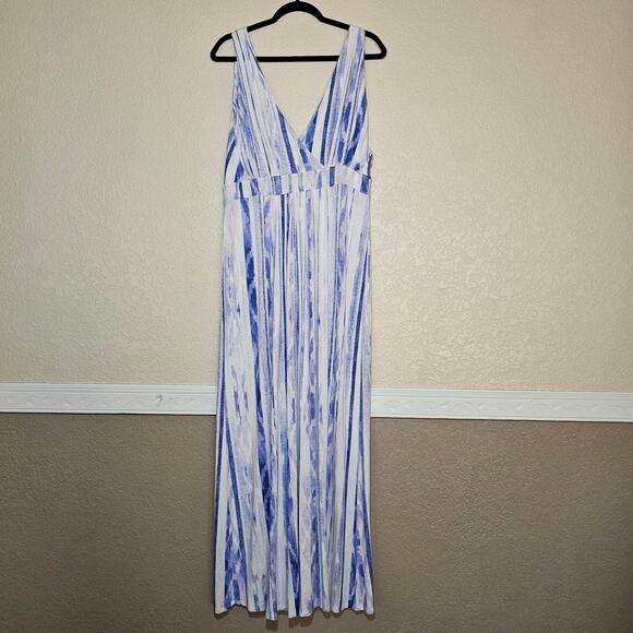 LEMON TART V NECK LONG ADRIANNA MAXI DRESS SUMMER SOFT WHITE BLUE SIZE Plus 1X - Picture 12 of 12